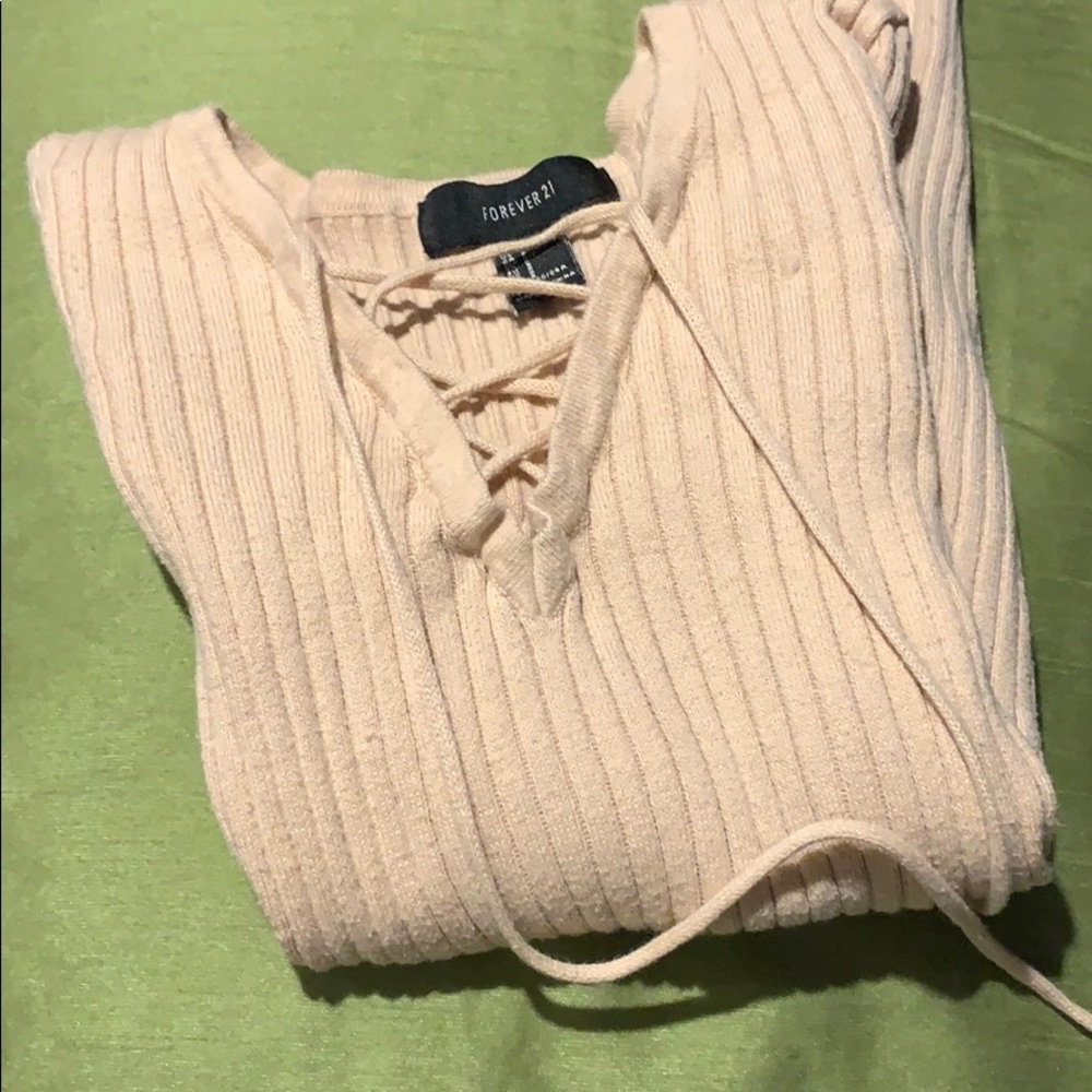 LIGHT PINK FITTED RIBBED FOREVER 21 LONG SLEEVE